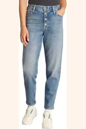 Calvin Klein Damen Jeans Hose Mom Jean Tapered Fit, Blau (Denim Light), 28W/27L
