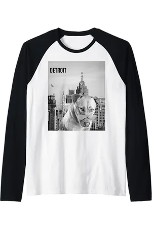 Detroit Original Apparel Detroit Hund in Sonnenbrille Moody Skyline Selfie & Weiß Raglan