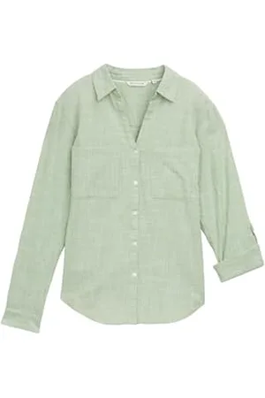 TOM TAILOR Damen 1035247 Bluse mit Brusttaschen aus Baumwolle, 37116-True Green, 42