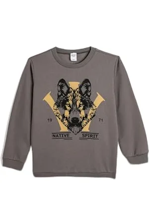 Koton Sweatshirt Long Sleeve Crew Wolf Printed Soft Interior