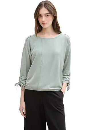 TOM TAILOR Damen 1035680 T-Shirt, 37710-Green White Small Stripe, X-Large