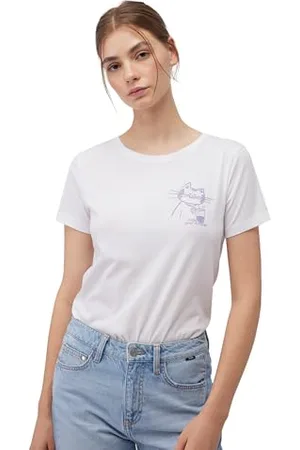 Mavi Damen CAT Drink Tee T-Shirt, White, S