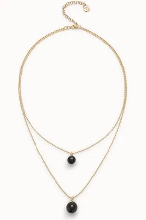 UNO de 50 | Anhänger | mit doppelter Kette und schwarzem Muranoglas | 18 Karat vergoldet | handgefertigter Schmuck | Hergestellt in Spanien, talla unica, Muranoglas, Kein Edelstein