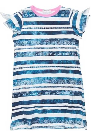 Replay Mädchen SG3239 Kleid, 010 White/Blue Striped, 4A