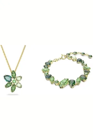 Swarovski Gema Anhänger & Ohrringe, Mischschliffe, Blume, Grün, Gold-ton plattiert