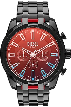 Diesel Herrenuhr Split, Chronographenwerk, 51 mm schwarzes Edelstahlgehäuse mit Edelstahlarmband, DZ4589