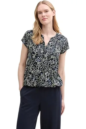 TOM TAILOR Bluse mit Muster, Printed Blue White minimal, 36