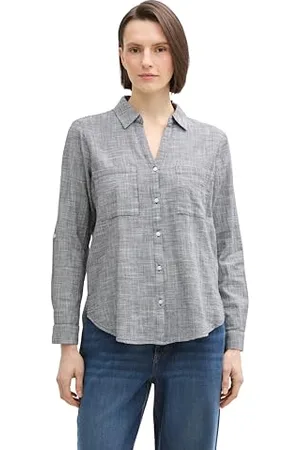 TOM TAILOR Damen 1035247 Bluse mit Brusttaschen aus Baumwolle, 37495-Midnight Navy Blue, 46
