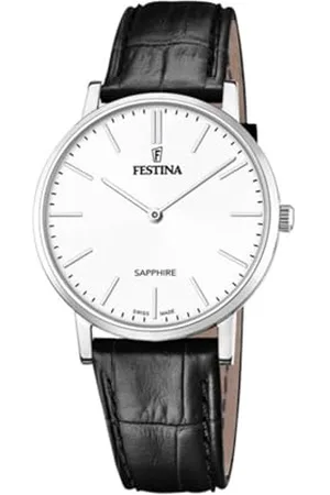 Festina Uhr Für Herren F20012/1 Swiss Made Silber Edelstahl Case SchwarzLeder Band