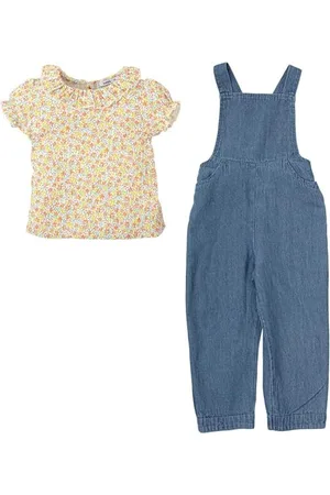 BABIDU Uni Baby Conjunto para Niña Con Peto Corto Vaquero Y Camiseta de Manga Corta A Rayas Finas Set, , 92