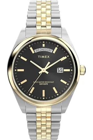Timex Trend Herren-Armbanduhr, 41 mm, zweifarbiges Edelstahlarmband, schwarzes Ziffernblatt, zweifarbiges Gehäuse TW2Y28400