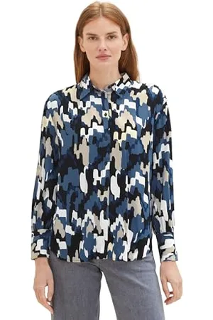 TOM TAILOR Damen Loose Fit Bluse mit Muster , black big texture design, 40