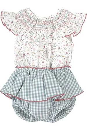 BABIDU Uni Baby Conjunto para Bebé Y Niña Ranita Estampada Cuadro Vichy Y Camiseta de Manga Corta Con Cuello Volante Set, , 3 Meses