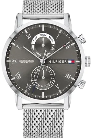 Tommy Hilfiger Multi Zifferblatt Quarz Uhr für Herren mit Silbernes Edelstahl-Mesh-Gliederarmband - 1710402