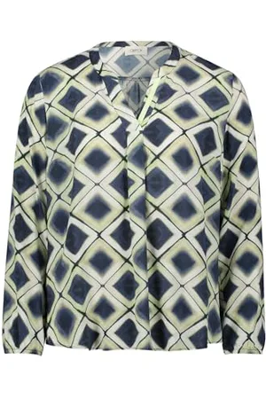 Cartoon Damen Blusenshirt mit Muster Dark Blue/Green,42
