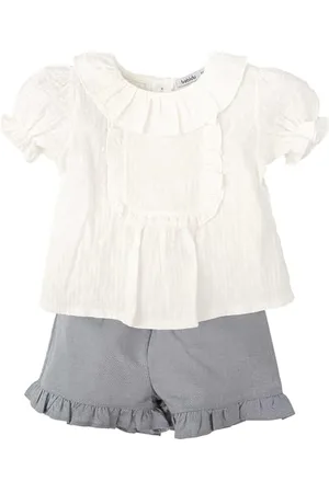 BABIDU Uni Baby Conjunto para Bebé Y Niña Camisa Plumeti de Manga Corta Y Pantalón Corto Con Volantes Set, , 5 Jahre