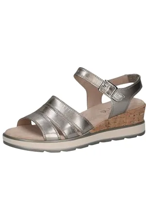 Caprice Damen Sandalen mit Keilabsatz aus Leder Sommer, Metallisch , 42 EU