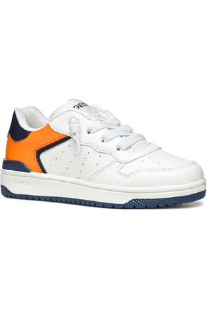 Geox J WASHIBA Boy B Sneaker, White/Lt Orange, 31 EU