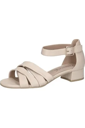 Caprice Damen Sandalen mit Absatz aus Leder mit Schließe, Beige , 40 EU
