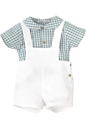 BABIDU Uni Baby Conjunto para Bebé Y Niño Con Peto Corto Tirantes Cuadro Vichy Y Camiseta de Manga Corta Blanca Set, , 3 Jahre