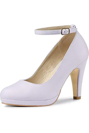 Allegra K Damen Pumps mit rundem Zehenbereich, Stiletto-Absatz, Knöchelriemchen, hellviolett, 37.5 EU