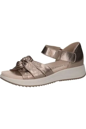 Caprice Damen Sandalen flach aus Leder mit Klettverschluss, Beige , 38 EU