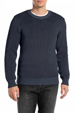 Replay Herren Strickpullover aus Baumwolle, Blau (Deep Blue 088), XL
