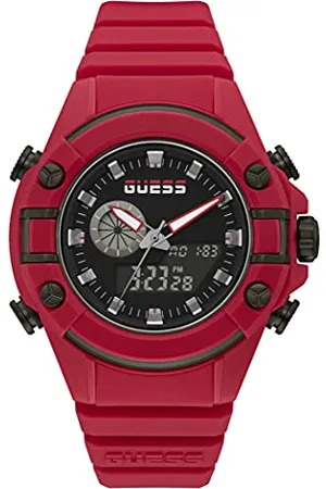 Guess Herren analog Quarz Uhr mit Silikon Armband GW0269G5