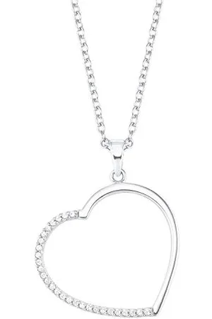 QS by s.Oliver Kette mit Anhänger 925 Sterling Damen Halsschmuck, mit Zirkonia synth., 42+3 cm, , Herz, Kommt in Schmuck Geschenk Box, 2027565