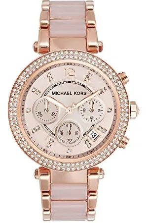 Michael Kors MK5896 Parker Chronograph Uhr Damenuhr Edelstahl 100m Analog Chrono Datum rosé Puder Zirkonia weiß