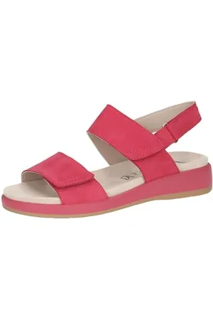 Caprice Damen Sandalen flach aus Leder mit Klettverschluss, Rosa , 40 EU