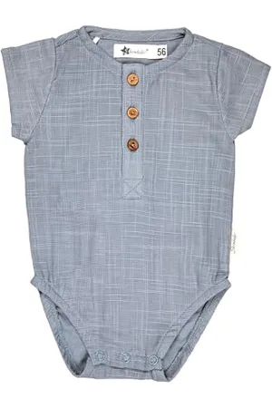 Sterntaler Body Leinenoptik - Jungen Body aus Baumwolle in edler Leinenoptik - Kurzarm Body mit Kleiner Knopfleiste - Leichter Baby Strampler mit Druckknöpfen im Schritt, , Größe 80