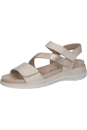 Caprice Damen Sandalen flach aus Leder Bequem, Weiß , 42 EU