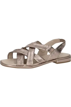 Caprice Damen Sandalen flach aus Leder Sommer, Beige , 41 EU