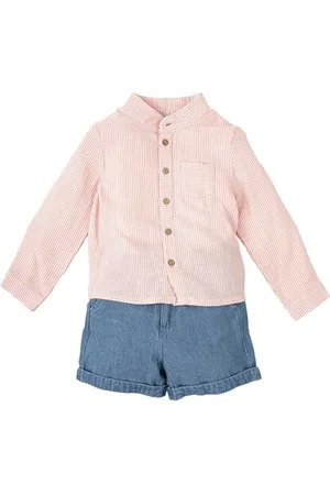 BABIDU Uni Baby Conjunto para Bebé Y Niño Con Camisa de Manga Larga A Rayas Y Pantalón Corto Denim Set, , 24 Monate