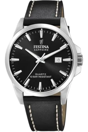 Festina Uhr Für Herren F20025/4 Swiss Made Silber Edelstahl Case SchwarzLeder Band