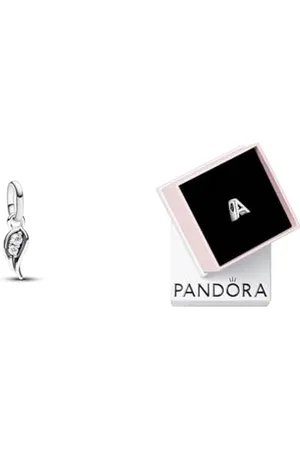PANDORA ME Funkelnder Engelsflügel Mini-Charm-Anhänger, Sterling Silber Moments Buchstabe A, wendbares Alphabet-Charm, Sterling-Silber mit geprägten Herzen und Perlen an der Rückseite