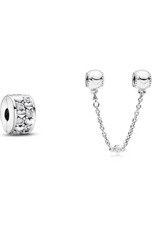 PANDORA Unendlichkeit Herzen Funkelnder Clip-Charm aus Sterling Silber mit Zirkonia - Kompatibel Moments Armbänder Moments Geprägte Herzen Komfortkette Sterling Silber, Cubic Zirkonia