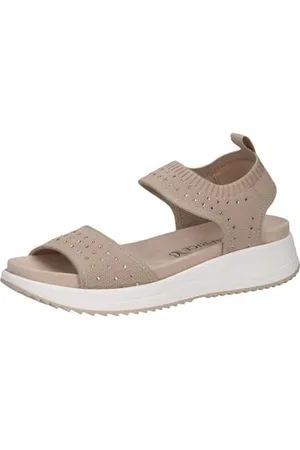 Caprice Damen Sandalen flach zum Schlupfen mit Glitzerdetails, Beige , 37 EU