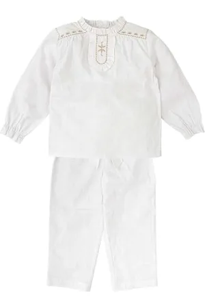 BABIDU Uni Baby Conjunto para Bebé Y Niña Blusa de Manga Larga Con Bordados Y Pantalón Largo Blanco A Juego Set, , 24 Monate