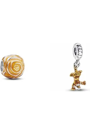 PANDORA Moments Gelbe Blühende Rose Charm, Sterling Silber, Kompatibel Moments Armbändern Disney Winnie Puuh Tigger Charm-Anhänger, Sterling Silber und Emaille, Kompatibel Moments Armbänder