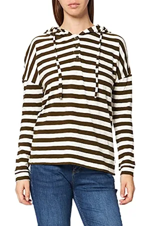 Marc O’ Polo Damen 52145 Longsleeve aus Organic Cotton, Langarmshirt mit Kapuze, gestreiftes Damenshirt mit Slub-Jersey-Qualität, , M