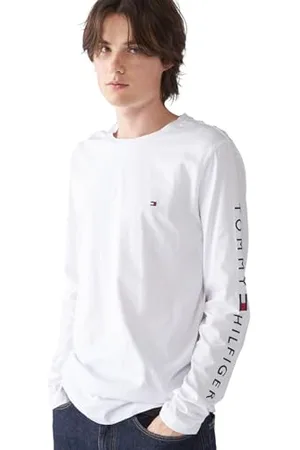 Tommy Hilfiger Herren Langarmshirt Tommy Logo Long Sleeve Tee Basic, Weiß (White), XXL
