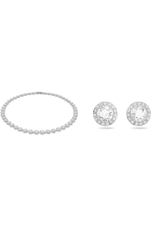 Swarovski Angelic Halskette & Ohrstecker, Rund, , Rhodiniert - Damen Schmuckset für Feste Anlässe & Alltag