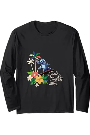 Disney Lilo & Stitch Surfing Stitch Vintage Floral Logo Langarmshirt