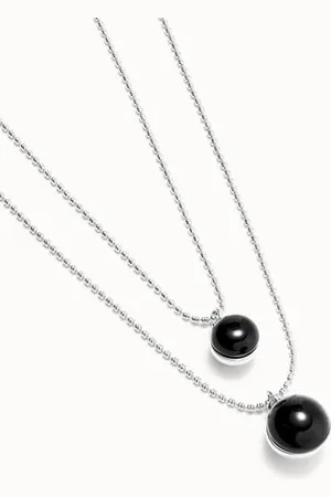 UNO de 50 | Anhänger | mit doppelter Kette und schwarzem Muranoglas | versilbert mit Sterlingsilber | handgefertigter Schmuck | Hergestellt in Spanien, talla unica, Muranoglas, Kein Edelstein