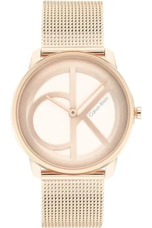 Calvin Klein Analog Quarzuhr Für Männer und Frauen Kollektion Iconic MESH - 35MM mit Rotgoldfarbenes Edelstahl-Mesh-Gliederarmband - 25200035