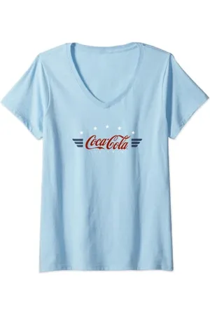 Coca-Cola Damen Ice Cold Americana Wings Logo T-Shirt mit V-Ausschnitt