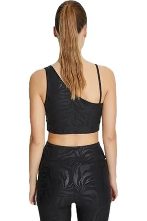 Koton One Shoulder Sports Bra with Cup Animal Printed Thin Strap Detail
