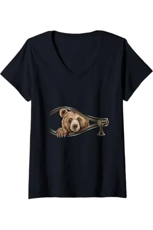 Bear Design Damen Bär T-Shirt mit V-Ausschnitt